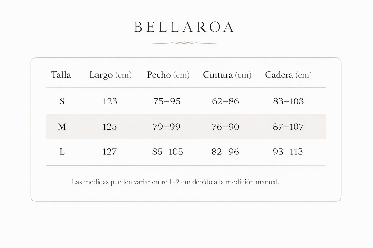 Guía de tallas VALERIA™ | VESTIDO LARGO DE EVENTO QUE ESTILIZA Y REALZA TU FIGURA